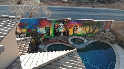 An outdoor mural by Art Sanchez is seen around a pool, location and date unspecified | Photo courtesy of Art Sanchez, St. George News