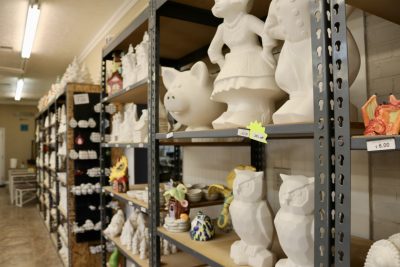 Pre-made ceramics sit on shelves waiting to be picked for painting at The Tilted Kiln in George, Utah, Oct. 5, 2023 | Photo by Jessi Bang, St. George News