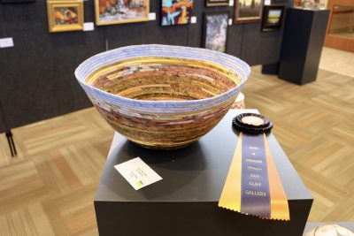 Terri McHale's work wins an award at the "My Favorite Things" showcase at Red Cliff Gallery, St. George, Utah, Feb. 12, 2024 | Photo by Jessi Bang, St. George News