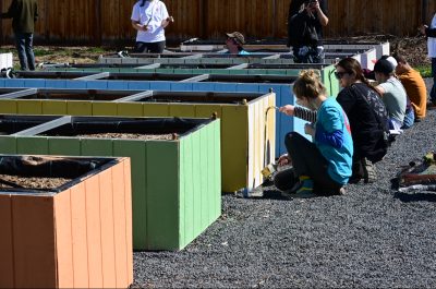 Volunteers paint the outside of planter boxes at Zion Giving Garden in Hurricane, Utah, March 9, 2024 | Photo by Seth Hamel courtesy of Matthew Reid, St. George News