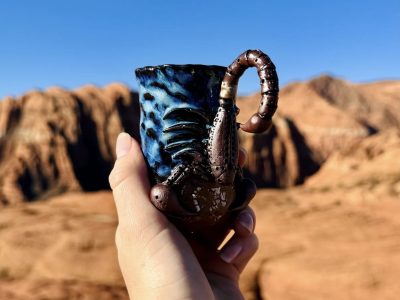 A shot glass by Emmalani Gent features a hand-carved scorpion, Ivins, Utah, date not specified | Photo courtesy of Emmalani Gent, St. George news