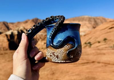 Pottery by Emmalani Gent features a sea theme with an octopus tentacle handle, Ivins, Utah, date not specified | Photo courtesy of Emmalani Gent, St. George news